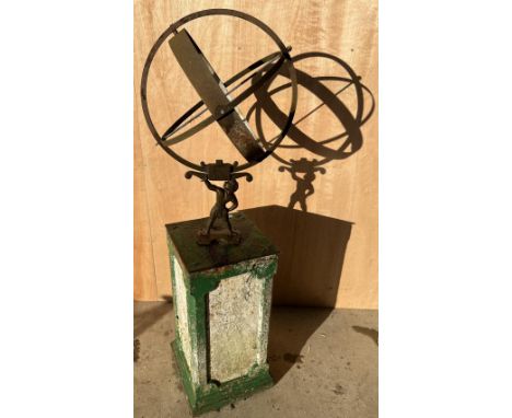 Cast metal sundial with figural support on cast iron plinth, W31cm D31cm H140cm (2) Losses to Sundial, plinth not matchingPOA