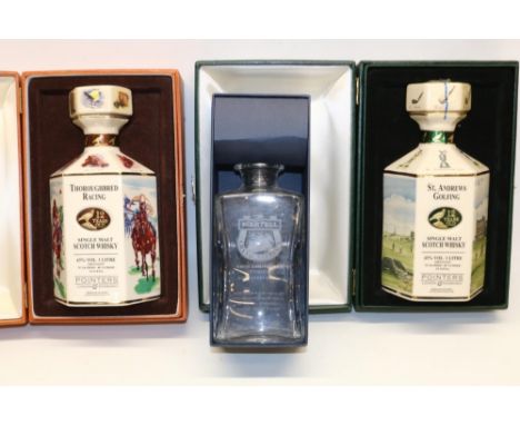 Pointers of London Thoroughbred Racing and St. Andrews Golfing Single Malt Scotch Whisky decanters, both 43%vol 1ltr in origi