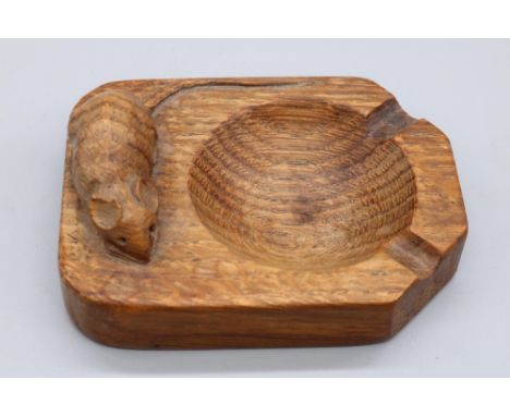 Robert Mouseman Thompson of Kilburn - an oak rectangular ash tray, carved with signature mouse, W10cm D7.5cmShipping £28.00 p