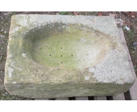 Rectangular stone trough with oval depression, W49cm D 64cm H20cmPOA  https://www.bradleys.ltd/quotation-request-form