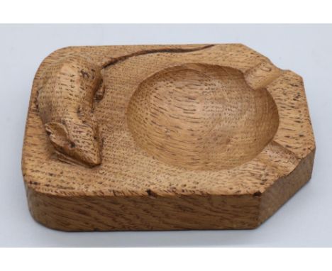 Robert Mouseman Thompson of Kilburn - an oak rectangular ash tray, carved with signature mouse, W10cm D8cmShipping £28.00 plu