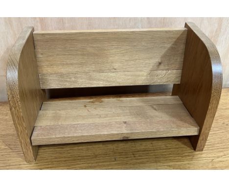 Geoff Unicornman Gell, Coxwold Cabinet Makers - an oak extending book trough, on shaped end supports, carved with signature u