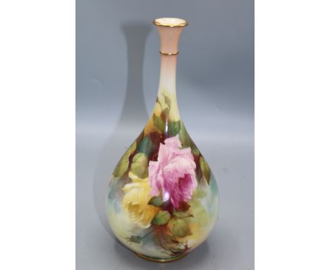 Royal Worcester bottle form vase painted with roses, H22cmShipping £38.00 plus vat (UK Only)
