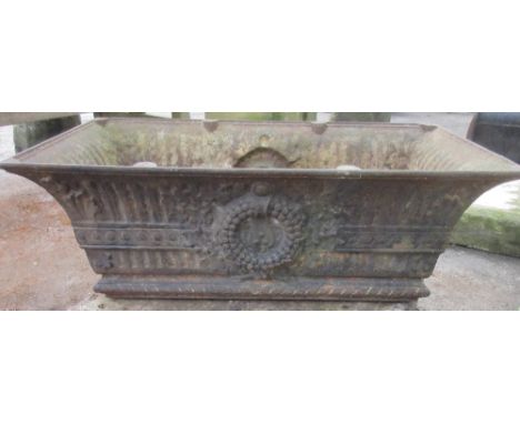 Cast iron tapered rectangular planter decorated with wreath and fluted bands, W72cm D37cm H28cmPOA  https://www.bradleys.ltd/