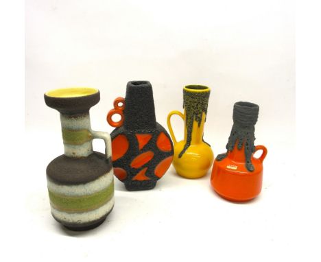 Roth Keramik lava vase with single handle in orange and volcanic glaze, H20cm; Roth Keramik lava vase with single handle in y