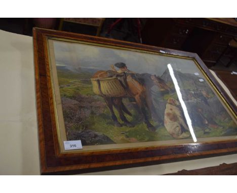 Chromolithograph print of a grouse shooting scene, framed and glazed