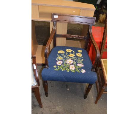 19th Century mahogany carver chair with floral tapestry seat