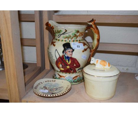 Crown Devon fox hunting musical jug and two other china items