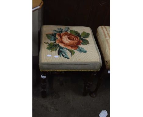 18th Century oak stool with tapestry upholstery