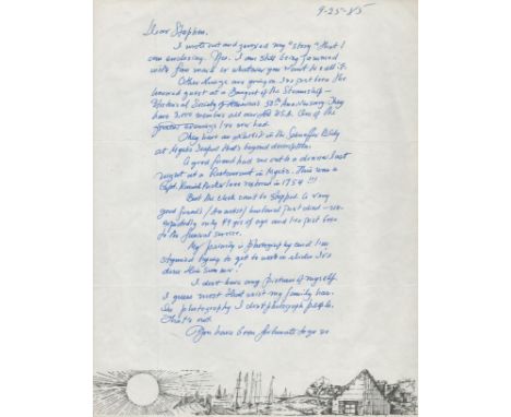 Rare Titanic survivor Marshall Brines Drew signed two page handwritten 1985 Letter with Titanic content. James, his wife and 