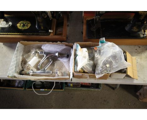 A quantity of various door furniture to include door knobs, various B&Q hinges and a pair of basin taps