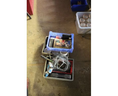 A quantity of small ceramic plant pots together with a quantity of tools; metal wire; vintage tins and a Hirsh tool stool