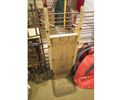 A vintage oak porters sack barrow