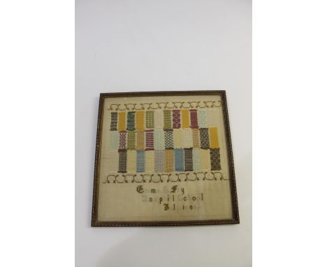 An interesting late Victorian sampler, with a variety of different coloured stitched sections, also embroidered 'Emma S Fry, 