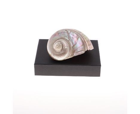A carved shell, with a depiction of the Great Eastern Steamship and inscribed 'The Great Eastern Steam Ship, Launched 31st of