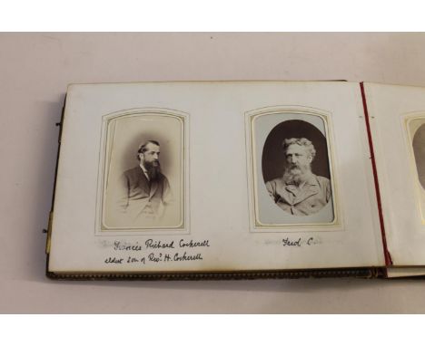 Five 19thc photograph leather albums, with a variety of Carte De Visite photographs. Including single portrait and family gro