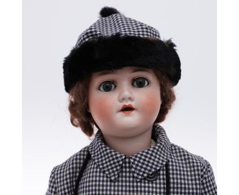 A large doll with weighted brown eyes, open mouth and jointed body. Impressed marks, SH, PB, 1909, 7 1/2, Germany. 23 1/2ins 