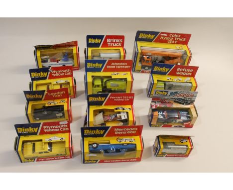 Various boxed models including 674 Coastguard Launch, 275 Brinks Security Truck, 278 Plymouth Yellow Cab (2), 980 Coles Truck