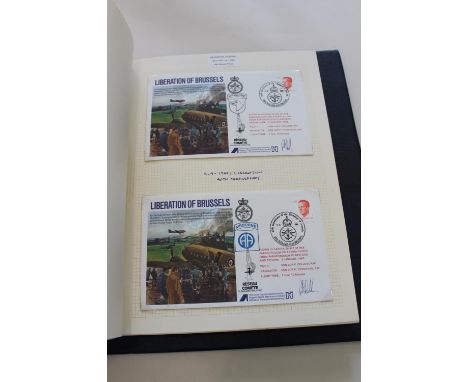 Three Stanley Gibbons albums with a variety of WWII related covers (some signed). Including a Bismarck collection (some signe
