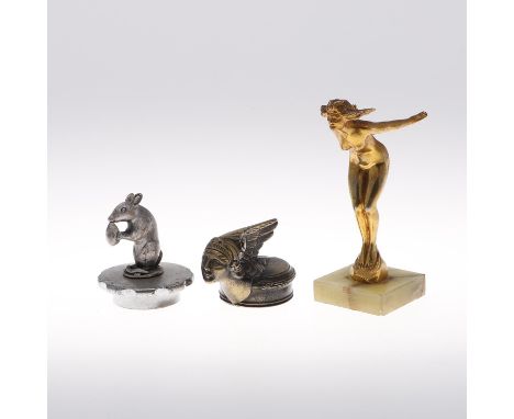 Including a gilt metal mascot in the form of a diving lady, with makers mark and also marked Mascots, Made in England, and wi