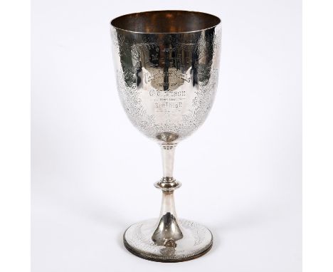 A large silver trophy cup, inscribed 'LM BC, The Colquhoun Sculls, Won by E T Fison, Corp Coll, Nov 1889'. Also engraved with