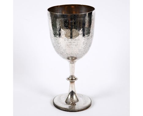 A large silver trophy cup, inscribed 'LM BC, The Colquhoun Sculls, Won by E T Fison, Corp Coll, Nov 1889'. Also engraved with