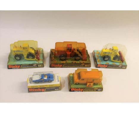 5 bubble wrapped models including 416 Ford Transit Van, 976 Michigan Tractor Dozer (x2), 973 Tractor Shovel, and 216 Dino Fer
