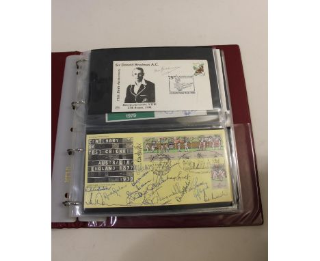 Various albums with a large qty of Cricket related covers, some of which are signed. Including Australia Centenary Test 1977,
