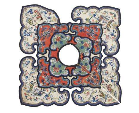 TWO EMBROIDERED SILK COLLARSQING DYNASTY, 19TH CENTURY the first constructed in three layers, each formed of four ruyi-heads,
