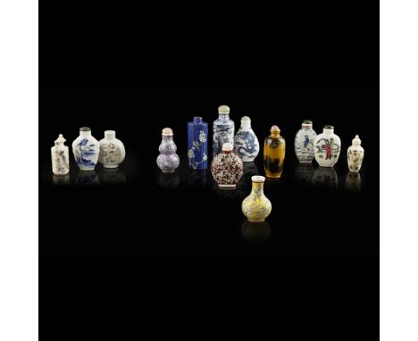 COLLECTION OF THIRTEEN SNUFF BOTTLESQING DYNASTY/REPUBLIC PERIOD comprising: an ivory bottle, incised with a dragon and a pho