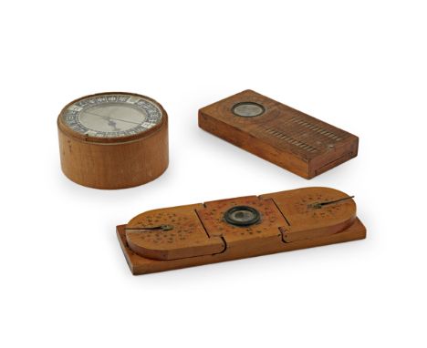 SET OF THREE GEOMANTIC COMPASSES, LUOPANLATE QING DYNASTY, REPUBLIC PERIOD the first with inset compass with painted scales s
