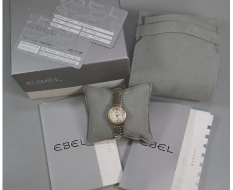 Ladies Ebel bi-coloured diamond set 'Classic Waves' quartz bracelet wristwatch, having mother of pearl face with Roman and di