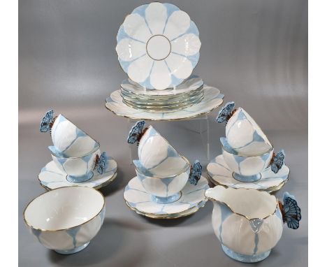 21 piece Art Deco Aynsley Butterfly part tea set comprising: set of six cups and saucers, six side plates, sandwich plate, cr