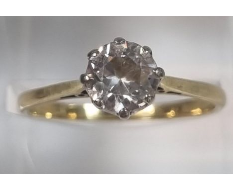 Probably 18ct gold brilliant cut diamond solitaire ring with crown shank. 2.5g approx. Size P. Estimated 1ct approx. (B.P. 21