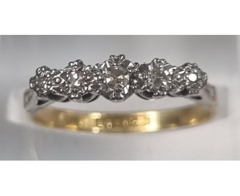 18ct gold and platinum five stone diamond ring.  2.4g approx.  Size M.  (B.P. 21% + VAT) 