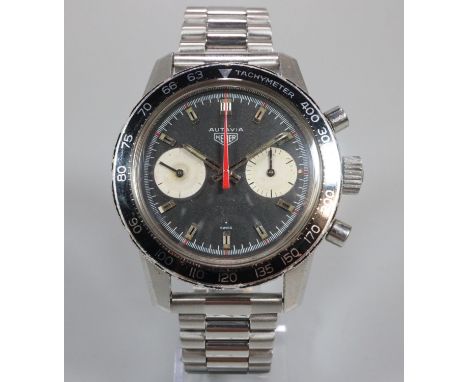 Heuer Autavia stainless steel gentleman's manual wind Chronograph diver's style wristwatch.  Reference 7763 with serial numbe