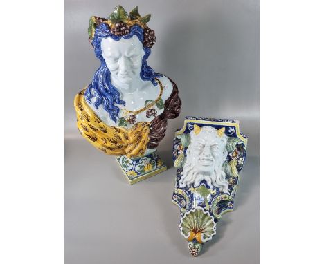 French 'Faience De Rouen' bust of 'Summer' marked to the reverse 'Rouen 1647', this being a Victorian copy, together with mat