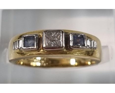 18ct Clogau diamond and sapphire three stone ring.  4.1g approx.  Size K.  With COA in associate box.  (B.P. 21% + VAT) 