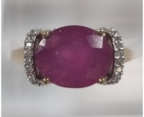 9ct gold ruby and diamond ring.  3.6g approx.  Size L.   (B.P. 21% + VAT) 