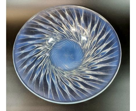 R Lalique (French 1860-1945), 'Algues' opalescent glass dish/centre bowl, moulded in relief with spiralling seaweed.  Stencil