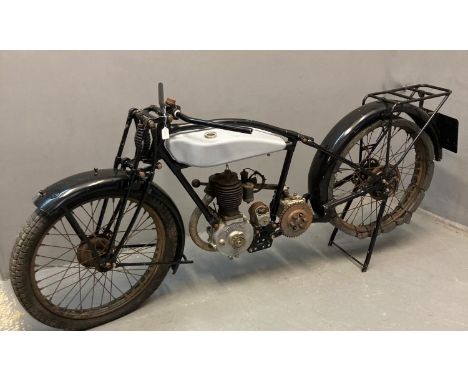 To Be Sold at 12noon: 1927 277ccs Triumph vintage motorcycle. Registration number FH 3322 with old buff coloured Log Book. Si