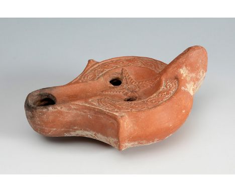 Roman Lucerne. Roman culture, 3rd-5th century AD.Terracotta.Provenance. Private collection, Bordeaux, France.Measurements: 13