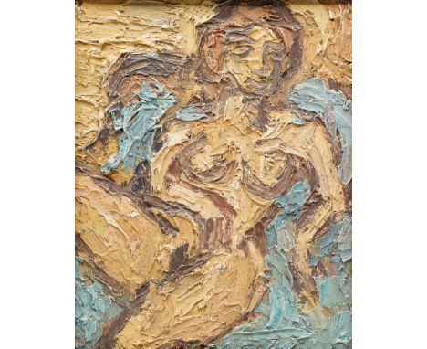 Barry De More (Yorkshire 1948-2023): 'Nude on Blue', oil and impasto on board signed and titled verso 25cm x 20cmNotes: Accla