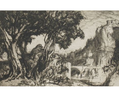 Sir Frank William Brangwyn RA RWS RBA (British 1867-1956): 'A Romantic Landscape', etching signed in pencil 17cm x 25cm