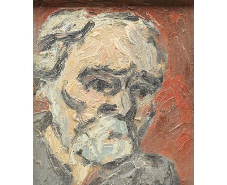 Barry De More (Yorkshire 1948-2023): Self Portrait - 'Head with Red Wall', oil and impasto on panel signed titled and dated 2