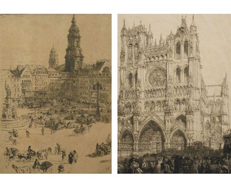 August Louis Lepere (French 1849-1918): 'Amiens Cathedral', drypoint etching signed in pencil 38cm x 26cm; Walter Zeising (Ge