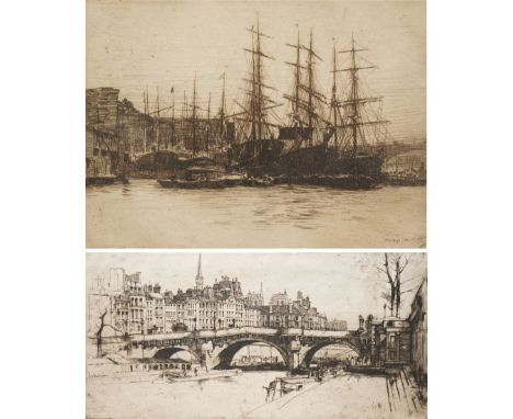 Sir David Young Cameron (Scottish 1865-1945): Pont Neuf Bridge, etching signed in pencil; Mortimer Luddington Menpes (British