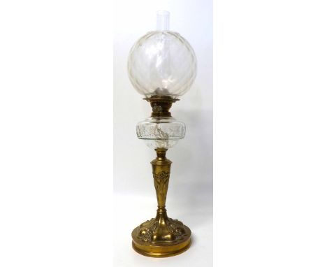 Oil Lamp with brass art nouveau base No conditions reports for this sale.