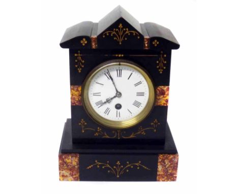 Victorian polished slate and marble 8 day mantel clock with French movement No conditions reports for this sale.