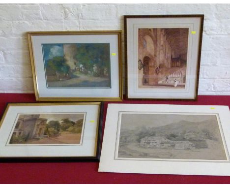 Four assorted architectural nineteenth century watercolours to include drawing attributed to Joseph Farington (4). No conditi